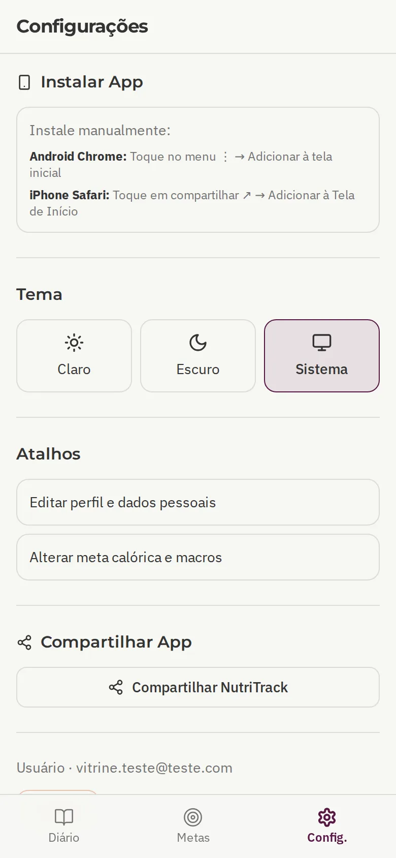 Configurações e lembretes