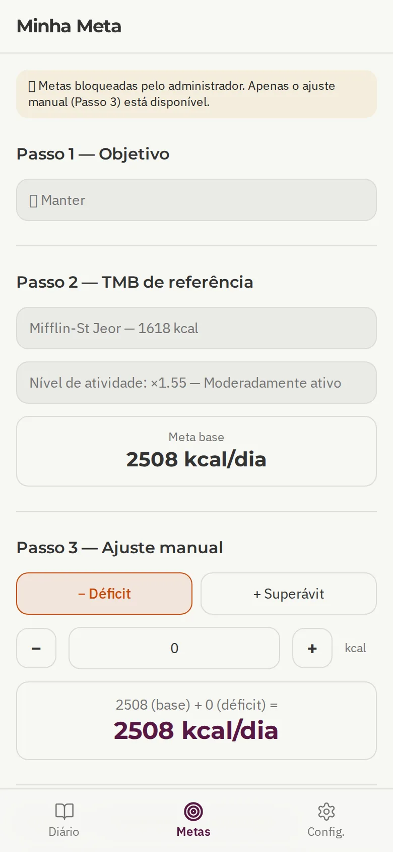 Metas diárias personalizadas