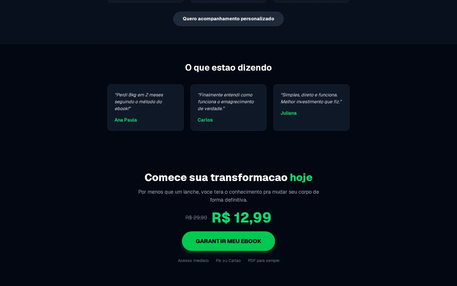 Depoimentos e CTA