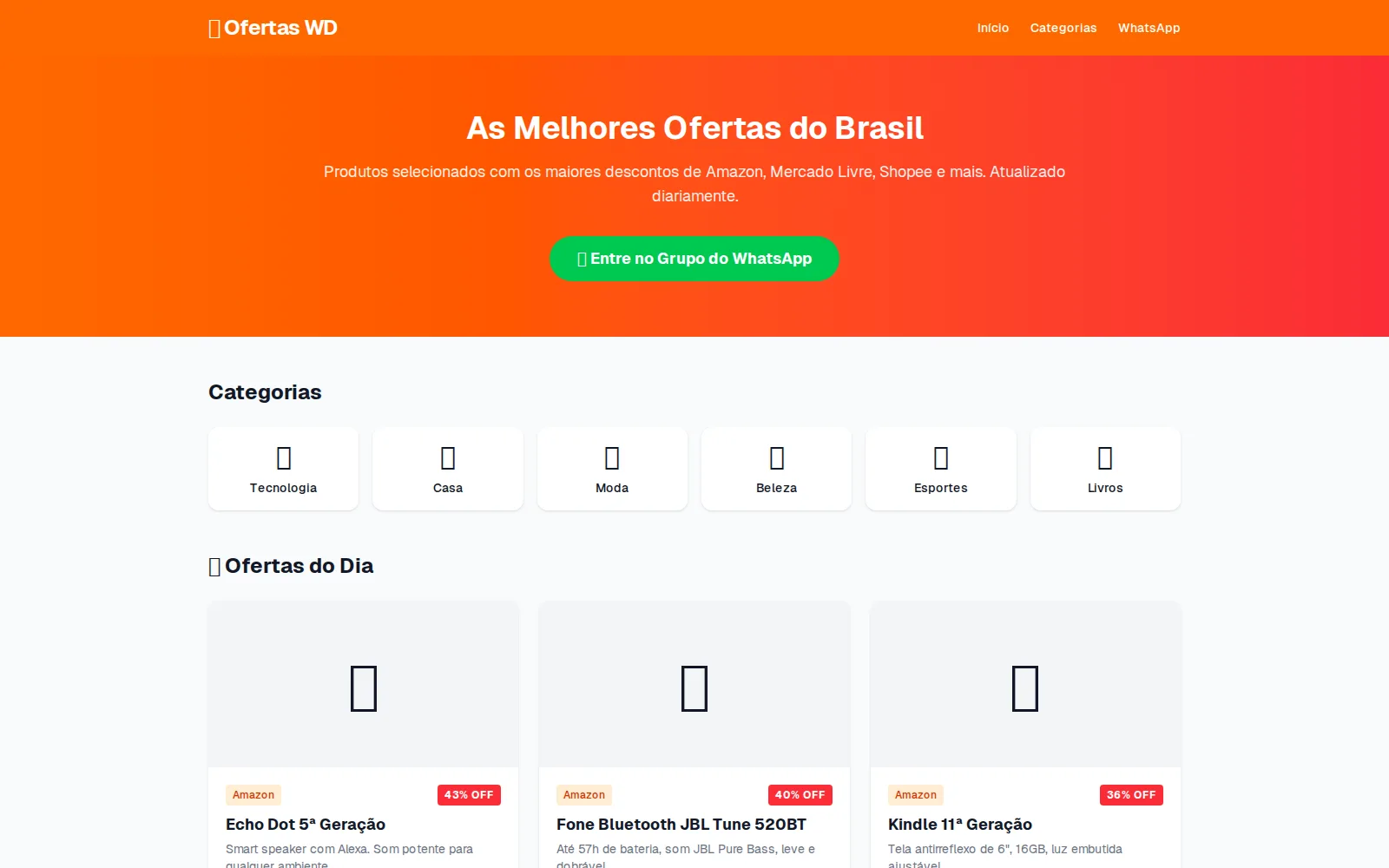 Home do site de ofertas