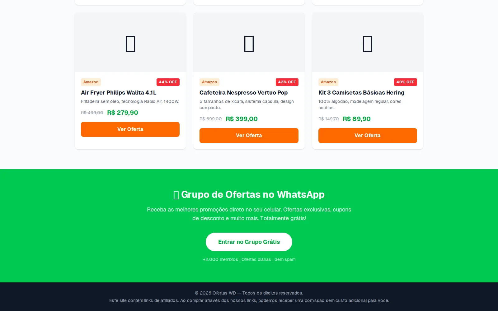 Seções de produtos