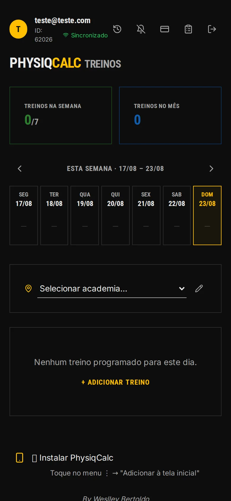 Tela de treinos da semana